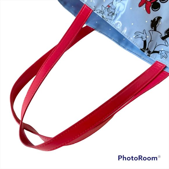 Disney Parks Minnie Mouse Large Vinyl Tote Bag Shopper Purse Blue Polka Dots Red - Picture 4 of 11